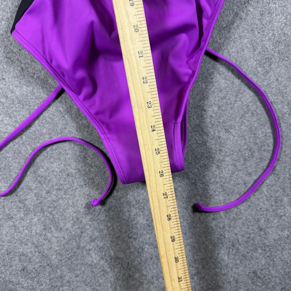 TA3 Swimsuit Womens M Purple Black Long Sleeve Lace Up Front Zip Rash Guard
